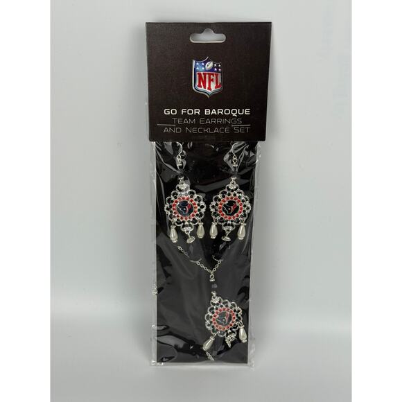 NFL Womens Baroque Team Earring & Necklace Set Houston Texans Red/Silver One Sz - Picture 1 of 4